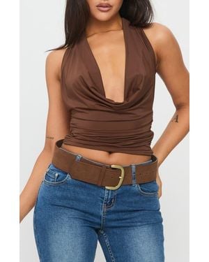Princess Polly Remarkable Plunge Cowl Neck Halter Top - Blue