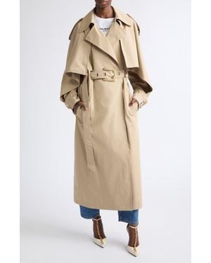 Balmain Belted Cotton Gabardine Trench Coat - Natural