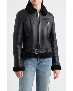 Frye Leather Jacket With Genuine Shearling Trim - Black