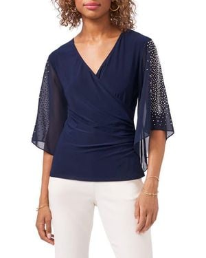 Chaus Embellished Sleeve Surplice Blouse - Blue