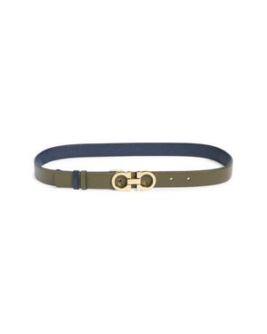Ferragamo Double Gancio Reversible Leather Belt - Blue