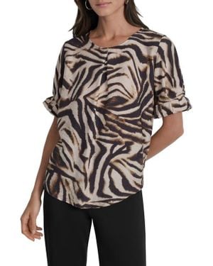 DKNY Abstract Zebra Print Voile Top - Black