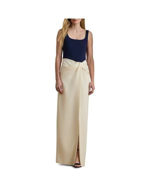 Ralph Lauren Two-Tone Ottoman & Crepe Sleeveless Gown - Blue