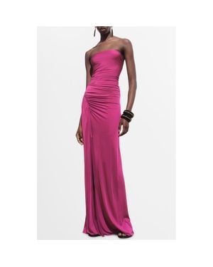 Mango Draped Strapless Dress - Purple