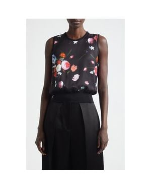 Erdem Floral Sleeveless Satin & Merino Wool Sweater - Black