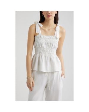 BP. Smocked Linen Blend Tank - White