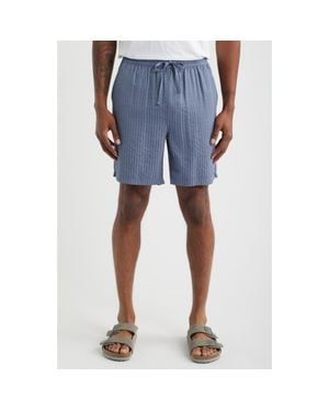 Open Edit Stripe Seersucker Drawstring Shorts - Blue