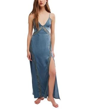 Free People Some Kind Of Love Lace Trim Open Back Nightgown - Blue