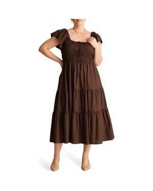Estelle Alana Smocked Fit & Flare Cotton Tiered Midi Dress - Brown