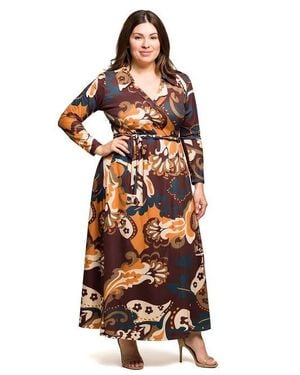 24seven Comfort Apparel Plus Size Paisley Empire Waist Maxi Dress - White