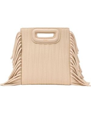 Maje Topstitched Leather Mini M Bag - Natural