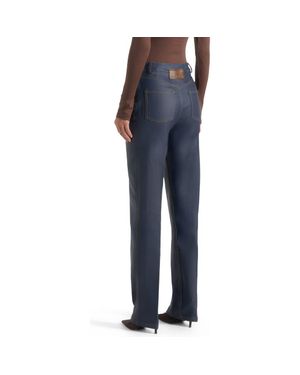 Manière De Voir Jana Wax Effect Denim Boyfriend Jeans - Blue