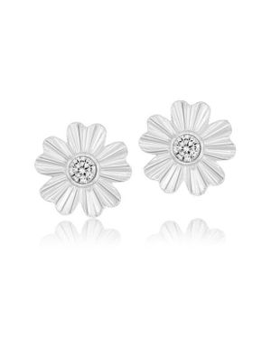 SHYMI Fluted Flower Cubic Zirconia Stud Earrings - White