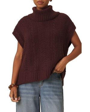 Splendid Rosalina Cable Stitch Short Sleeve Turtleneck Sweater - Red