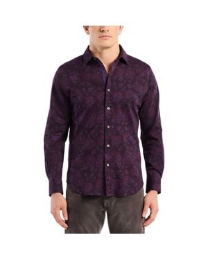 Robert Graham Hoyt Floral Cotton Knit Button-Up Shirt - Purple
