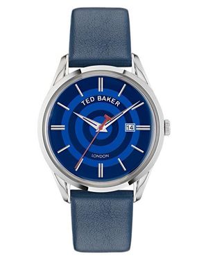 Ted Baker Recycled Stainless Steel Leather Strap Watch - Blue