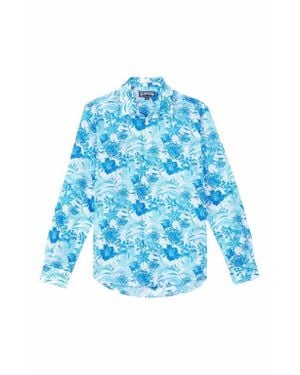 Vilebrequin Cotton Voile Lightweight Shirt Tahiti Flowers - Blue