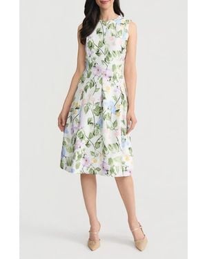 Kasper Pleated Princess Seam Sleeveless Fit & Flare Dress - White