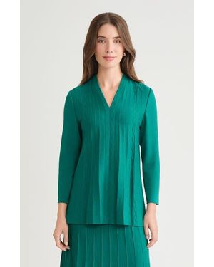 Ming Wang Tonal Multi Stitch Flared Soft Knit Tunic - Green