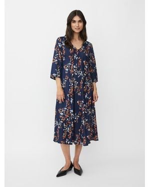 Masai Manorelle V-Neck 3/4 Sleeve Midi Dress - Blue
