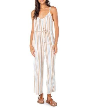 Roxy Gale Stripe Linen Blend Jumpsuit - White