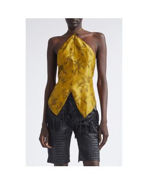 Kim Shui Bella Fringe Silk Brocade Halter Top - Yellow