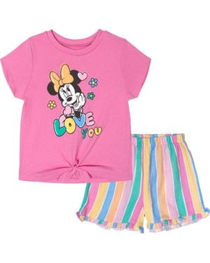 Disney Minnie Mouse 2-Piece Short Sleeve Tee And Gauze Shorts Set - Pink