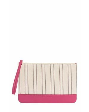 Kai & Vrosi Defne Calfskin & Handloomed Fabric Clutch - Pink
