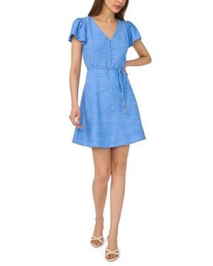 Cece Flutter Sleeve Tie Waist Minidress - Blue