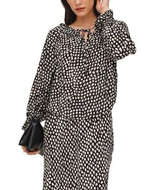 Bella Dahl Ruffled Tie Neck Long Sleeve Top - Black