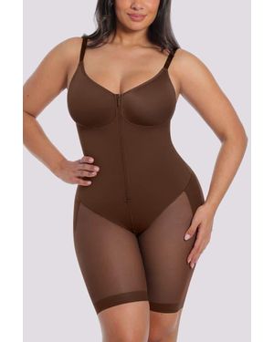 Shapellx Body Shaper With Zipper Crotch Mid-Thigh Bodysuit - Brown