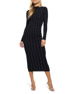 River Island Heatseal Long Sleeve Knit Midi Dress - Blue