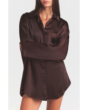 Skims Lightweight Stretch Satin Button-Up Shirt - Brown