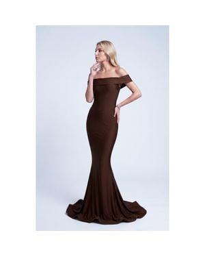 Jessica Angel Off The Shoulder Sculpted Mermaid Evening Gown - Brown