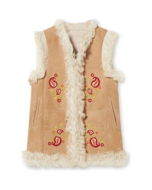 Fortela Sheep Leather Floral Embroidery Gilet - Natural