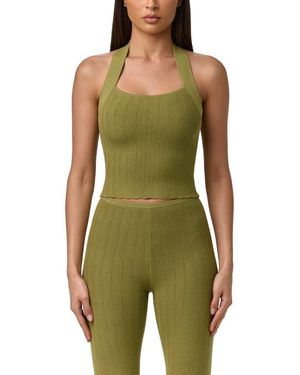 Naked Wardrobe Crop Knit Halter Top - Green