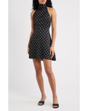 Line & Dot Sophie Polka Dot Halter Minidress - Black