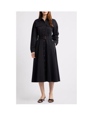 FREEMARKET Belted Long Sleeve Shirtdress - Black
