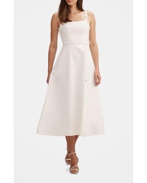 EVER NEW Rosette Floral Appliqué Linen Blend Fit & Flare Dress - White