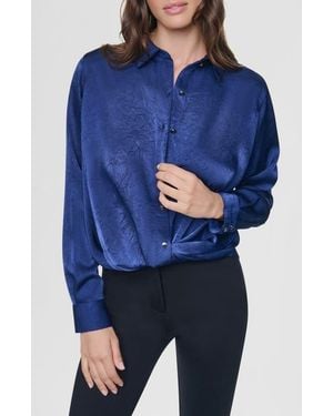 DKNY Twist Front Crinkle Satin Shirt - Blue