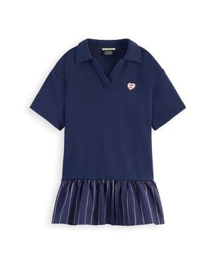 Scotch & Soda Kids' Mixed Media Polo Sweatshirt Dress - Blue