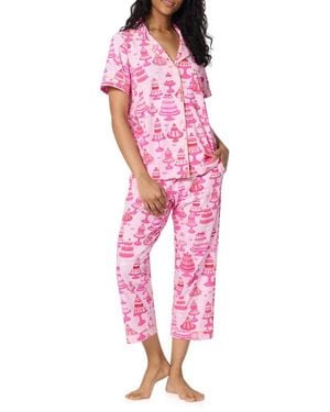 Bedhead Print Stretch Cotton Jersey Crop Pajamas - Red