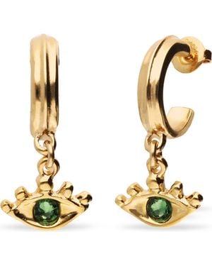 Uno De 50 18K-Plated Hoop Earrings With Eye Detail With Crystal - Metallic