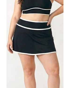 Calypsa Plus Size Short Swim Skirt Two-Toned Collection - Black