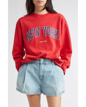 Sporty & Rich New York Ivy Cotton Crewneck Sweatshirt - Red