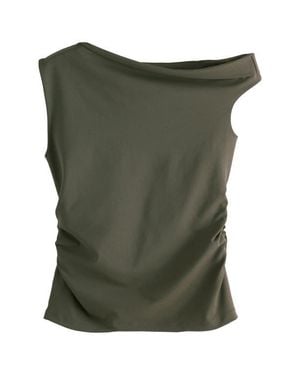 Next Side Ruched One-Shoulder Top - Green