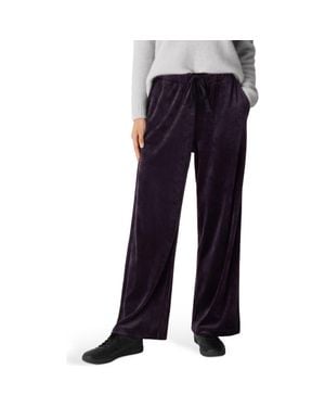 Eileen Fisher Wide Leg Organic Cotton Blend Velour Pants - Blue