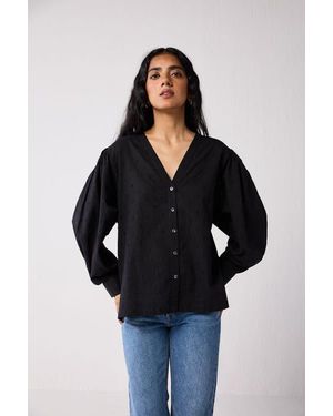 REISTOR Embroidered Shirt With Long Balloon Sleeves - Black