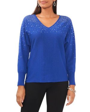 Chaus Bling V-Neck Sweater - Blue