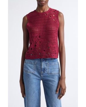 FRAME The Postcard Open Stitch Cotton Tank - Red